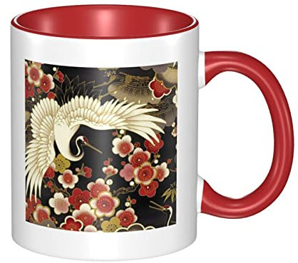 RFSHOP Taza de cerámica, taza de flor de grulla, taza de té y café para hombres y mujeres