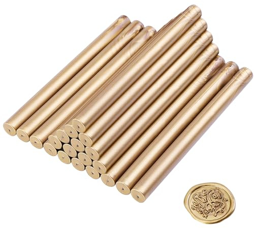Coolty 20 Pezzi 11mm Bastoncini di Ceralacca per Pistola a Colla per Timbro Sigillo di Cera Lettera Inviti di Nozze, Buste di Carte Mail di Lumaca Pacchetti di Vino (Oro bronzo)