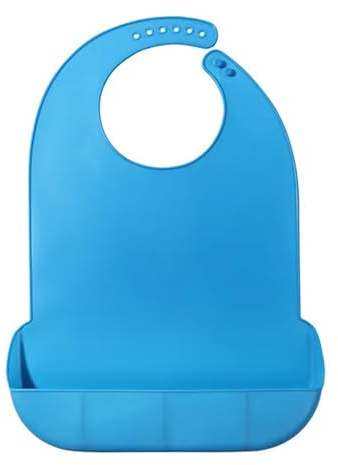 YYGMSS Blue Waterproof Bibs for Adult, Silicone Adult Bibs with Crumb Catcher, Adjustable Bib for Elderly Men Eating Washable Wipeable Easy Clean (L)