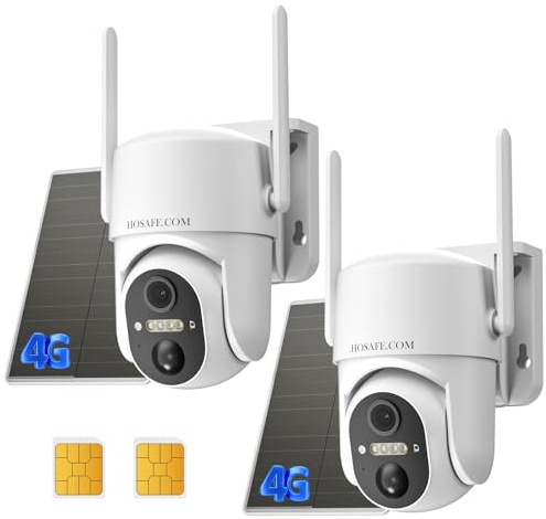 HOSAFE.COM 4G LTE Überwachungskamera Ohne WLAN, 2K 360 Grad Kamera, Überwachungskamera Aussen Akku Solar mit SIM Karte, Menschlicher Sensor, SD/Cloud, 2-Wege-Gespräch, IP66, 2PCS