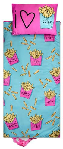 iscream Yummy Print Gemütlicher Schlafsack und Kissenbezug Set für Kinder – I Heart Fries