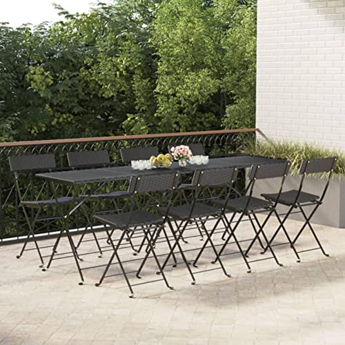 Rantry Bistrostühle 8 STK. Bistrostuhl Klappstuhl Gartenstuhl Balkonstühle Möbel Balkonstuhl Terrassenstuhl Gartenmöbel Set Esszimmerstuhl Stühle Schwarz Poly Rattan und Stahl
