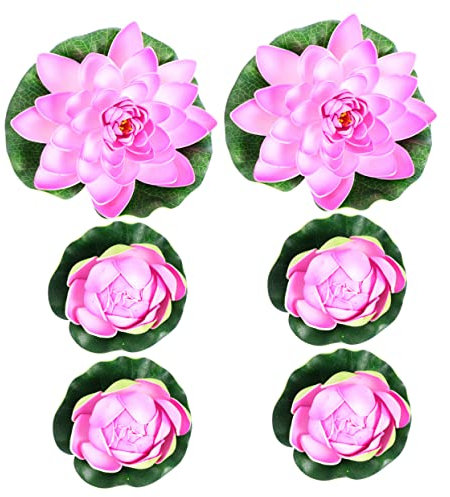 TOPPERFUN 6pièces Lotus Nénuphars Artificiels Flottants Rose Décor Étang Plantes Simulées Résistantes Usage Intérieur Extérieur Moyennes Et Grandes Ornement Naturel