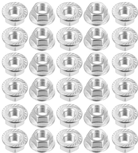 QUARKZMAN M10x1,5mm Sechskant-Sicherungsmuttern mit geriffelter Flansch, 30 Stück, rutschfest metrischem Sechskantmuttern 304 Edelstahl, Vollgewinde, helle Oberfläche, silber