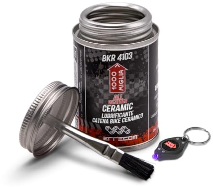 1000 Miglia BKR 4103 ALL WEATHER CERAMICO Lubrificante Catena Bici per ogni Condizione del tracciato - 120 ml, formula fluorescente profumata, Barattolo All-In-One con Pennello incluso
