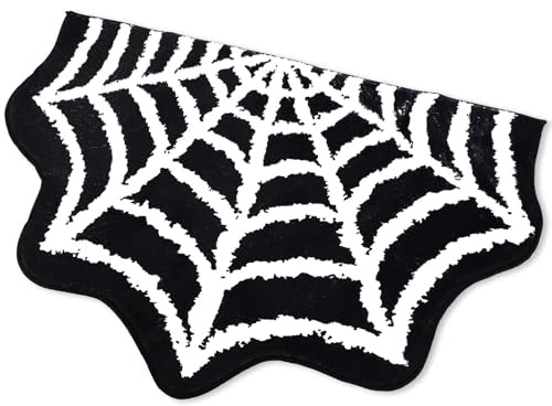 XIHIRCD Spinnennetz-Badezimmerteppich, Badematte Polyester Spinnennetz Verdickt Maschinenwaschbar Gothic-Badezimmerteppich Halloween Neuartige Dekoration Geschenk Badezimmer Wohnzimmer(Schwarz, Weiß)