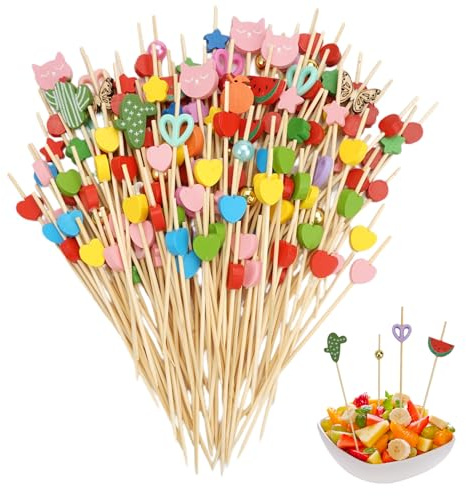 200 Stück Cocktail Deko, 12 cm Cocktailspieße Fingerfood Spieße, Cocktail Stangen Cocktailspieße, Spieß Zahnstocher aus Holz, Bunt Cocktaildeko für Antipasti Getränke Kuchen Häppchenn, Karneval Deko