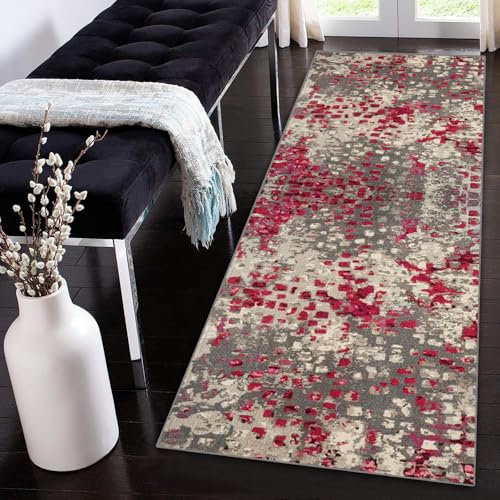 Siunwdiy Teppich Läufer Flur Küche rutschfest Waschbar Braun rosa Vintage Abstraktion Teppichläufer Korridor Teppich Küchenläufer Lang 110x120cm Flurteppich Küchenteppich Meterware Anpassbar