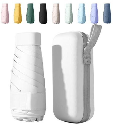Sykerout Mini Parapluie Pliant, Anti UV, Voyage, Poche, Portable, Compact Pour Hommes et Femmes (Blanc)