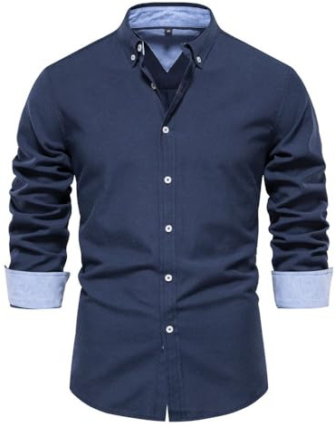 Hemd Herren Langarm Herbsthemd Regular Businesshemd Herren Freizeithemd Regular Fit Men Shirts Freizeithemd Navy L