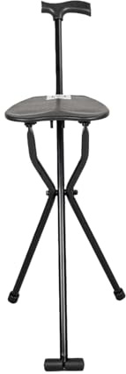 300 Lbs Crutch Stool with Seat,Lightweight Folding Walking Stick Chair Portable Thick Aluminum AlloyCane for Senior Elderly Camping Hiking Black