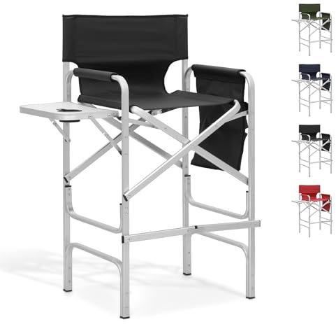 ONFSZCKB Regiestuhl, 78,7 cm hoch, zusammenklappbar, tragbar, mit Aluminiumrahmen, Maskenbildnerstuhl, mit Beistelltisch, Getränkehalter und Taschen, 113 kg Tragkraft