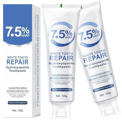 Hydroxyapatite Toothpaste 7.5, 2Pcs Hydroxyapatite Enamel Care Toothpastes for Enamel Protection Strengthens Sensitivity Relief and Whitens Teeth Fresh Breath