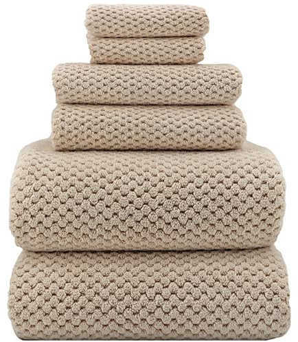 ANYBOY Asciugamani, 90 x 200 cm, cammello set di 6 asciugamani da doccia super morbidi, 80% poliestere asciugamano mare , asciugamano palestra donna