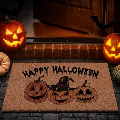 Lanpn 42x76cm Fußmatte Fussmatte kokos Halloween, Orangefarbener Kürbis rutschfeste Kokosmatte Türmatte Türvorleger Haustür Außentür Matte Aussen Außen Innen Bauernhaus Deko Dekorationen