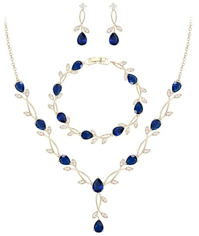 EVER FAITH Bröllopssmycken för brud brudtärna tårdroppe kubisk zirkonia blad vinstockar brud bal halsband dingla örhängen armbandsset för kvinnor