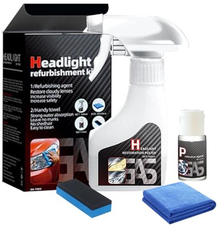 Flaurix Headlight Restoration Kit,Automotive Headlight Restoration Fluid,Headlight Cleaner,Headlight Refurbishing Agent,Multifunctional Car Headlight Polishing for All Vehicle Types
