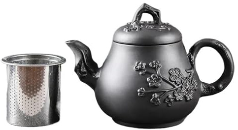 Set Da Tè Per Adulti Set Da Tè Cinesi Personalizzati Antica Teiera Di Bellezza Zhu Mud Bollitore Con Filtro A Prugna Dipinto A Mano Argilla Viola Raw Ore Set Da Tè Portatili(Black)