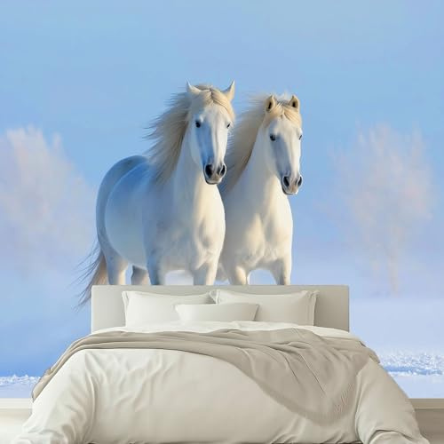 Crema Fondo de Pantalla PanoráMica 3d, Minimalista Realista Animal Caballo Blanco Fotomurales Mural 200 x 140 cm (An x Al) – Decoración de Pared Para Sala Cuarto Oficina y Salón