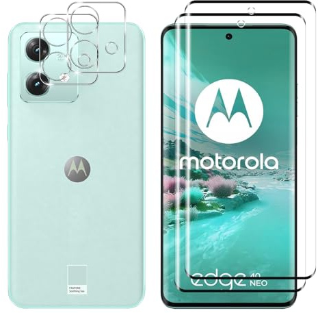 Kokio 2 Pezzi Vetro Temperato per Motorola Moto Edge 40 Neo con 2 Pezzi Pellicola Protettiva Fotocamera Posteriore, Durezza 9H, HD, Anti-Graffio, Senza Bolle Vetrino Schermo