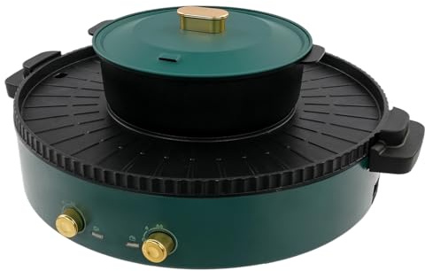 Pentola elettrica verde con grill, pentola elettrica multifunzione con grill, 2 in 1, con piastra rimovibile per casa, dormitorio, 42 x 11 cm