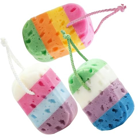 Didiseaon Esponjas de Baño Exfoliantes de Lufa 3 Piezas Multicolor, Esponja Espumosa Corporal Estructura de Panal, Retención de Humedad para Ducha y Limpieza Diaria