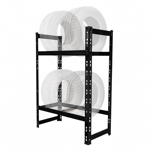 Relaxdays estantería para neumáticos, Acero Negro, 4-6 Ruedas, Sistema de Encaje, 100x85x35 cm, 150 kg por Nivel