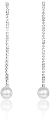 Zavana Orecchini Lunghi Donna Argento con Perla e Strass – Orecchini Pendenti Eleganti Matrimonio Sposa, Gioielli Donna Moderni Perla 10 mm Cristalli, Orecchini Sera Cerimonia Eleganti 7,5 cm