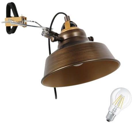 Lichthandel Hoch Vintage Bettleuchte Klemmbar Bronze | Verstellbarer Gelenkarm, LED Geeignet, Retro Design, Nachttischlampe, Leselampe