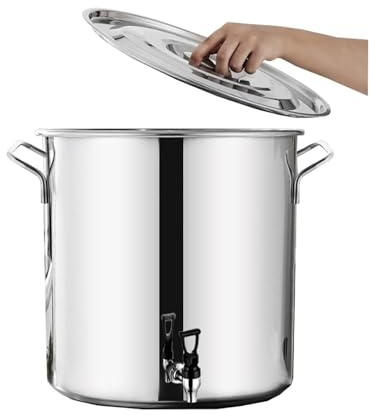 Soppkruka i rostfritt stål med lock – hållbar köttgryta och gryta för matlagning, förtjockad mjölkburk med kran, multifunktionell vinhink, 30 L (35 x 35 cm)