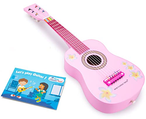 New Classic Toys - 10348 - Musikinstrument - Spielzeug Holzgitarre - Rosa mit Blumen