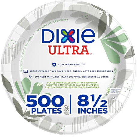Dixie Ultra 8.5 Inch Heavy-Weight Paper Plates By GP PRO, Pathways Botanical Design, 500 Count (125 Disposable Plates Per Pack, 4 Packs Per Case), SXP9PATH