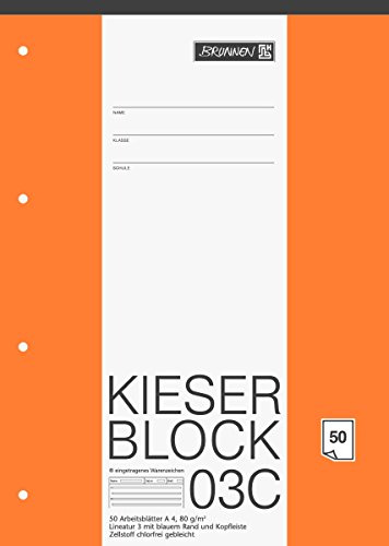 5er Pack BRUNNEN 1042923 Briefpapierblock (Kieserblock, Schullineatur 3, A4, 50 Blatt) weiß