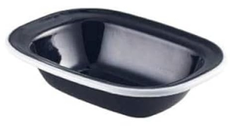 Genware 44020BK White Rim Enamel Pie Dish, Black, 200mm Length