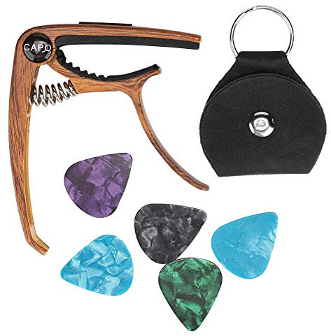 Bnineteenteam Guitar Tuner Capo Picks, Capo + 5PCS Picks + Picks Halter für 6/12 String E-Gitarre Bass Ukulele Banjo Mandoline