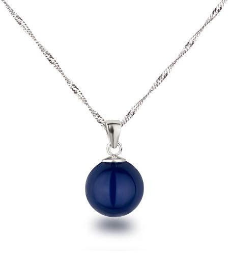 Schöner-SD Silberkette mit Anhänger Perle 12mm groß 925 Silber rhodiniert blau 45cm