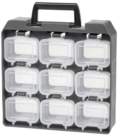 Iris Ohyama, Caso con scompartimenti, fai da te, 9 scompartimenti a vite rimovibili, con supporto per cintura, facile da trasportare, garage - Unit Case UC-9 - Grigio/Nero