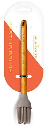 Silk Route Home Acacia Wood & Grey Silicone Basting Brush Kitchen Utensil