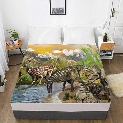 HJUYT Hoja de cama personalizada 3D HD Digital con elástico,dibujos animados niños bebé niño sábana ajustable, cubierta de colchón de dinosaurio 150/180
