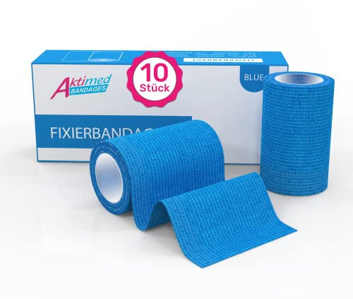AKTIMED Selbstklebender Verband (10er-Pack) Verband Selbstklebend – Hochwertige Haftbandage Selbstklebend – Fixierbinde Selbsthaftend für Sportverletzungen & Erste Hilfe* Selbsthaftende Bandage (Blau)