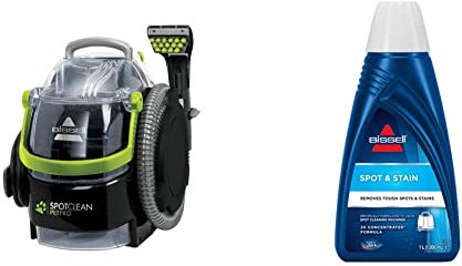 Bissell 15585 SpotClean Pet Pro Portable, 750 W, 84 Decibelios, Negro/Verde + Spot & Stain Limpiador de Alfombras, 1 Liter, Combinaison, Azul
