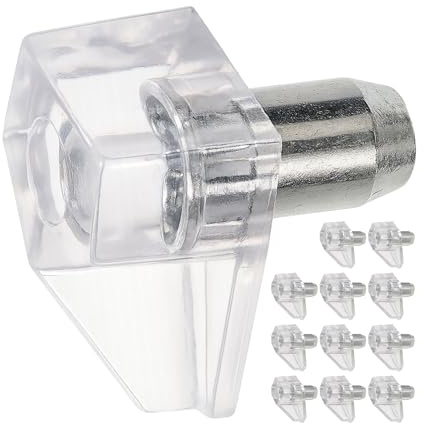 Regalboden Träger, 12 Stück, Bodenträger für Ø 5 mm Bohrlöcher, Regalhalter aus transparentem Kunststoff mit Stahlstift, Einlegeboden Halter, Regalbodenträger Möbel, D5 Regalstützen klar, Regal Stifte
