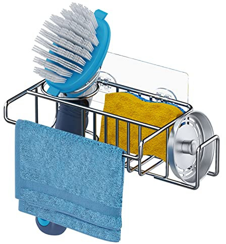 HapiRm Spülbecken Organizer Spüle Organizer - 4 in 1 Schwammhalter Küche Edelstahl, Spülbecken Organizer Wand, Spülbecken Organizer Hängend Für Schwamm, Bürste, Spülbeckenstopfen Und Lappen