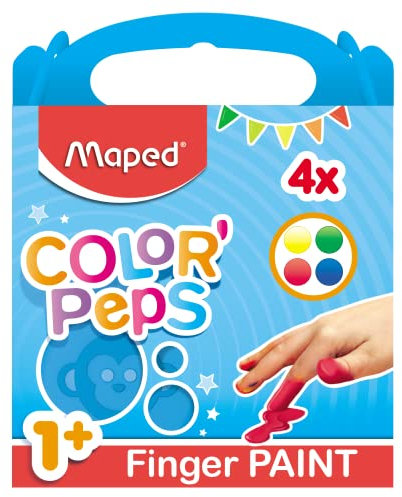 Maped Color'Peps Fingerfarbe für Babys und Kinder ab 1 Jahr – Gouache 80 g – einfache Reinigung mit Wasser – 4 Farben grün, blau, gelb und rot