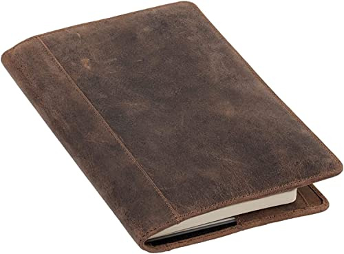 Roberto Romano 48218 A5 Leather Cover for Notebook, Genuine Leather Book Cover with Bookmark, 8 Business Card Slots and Pen Loop, Approx. 22.5 x 15.5 cm, Brown
