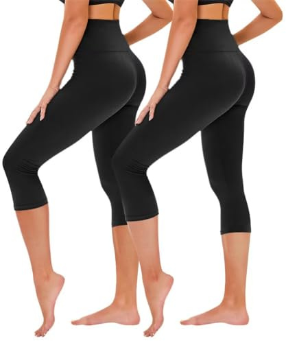 TNNZEET 3/4 Leggings Damen Capri Leggins für Sport, 7/8 Sporthose High Waist Caprihose Große Größen Sportleggings für Gym(Schwarz/Schwarz,L-XL)
