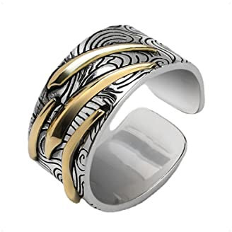 KONFEN Ring Verstellbar Silber Herren, Fidget Ring Offen Sternschnuppe Ringe Men Zeigefinger Verstellbare, Fußringe Zweifingerring Vintage Retro Modeschmuck für Männer Herr Man