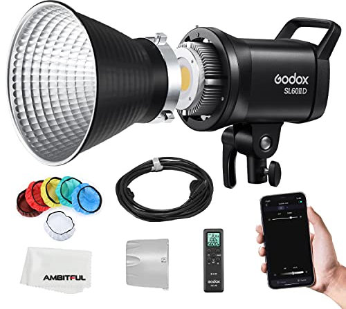 Godox SL60II-D SL-60W Upgraded CRI 96+,TLCI 97+ LED Video Light White Daylight Continuous Light 5600±200K 70W Bowens Mount New APP Control with 8-FX Effects Remote Control