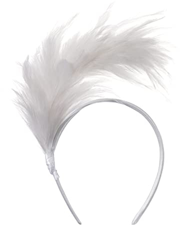 MWOOT Pannband fjädrar, 1920-talets fascinatorhuvudbonader, vit fjäder huvudbonad, hårtillbehör för cocktail, bröllop, tebjudning