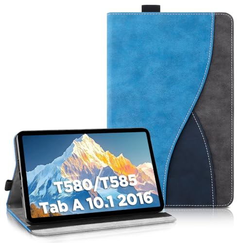 AsWant Hülle für Samsung Galaxy Tab A 10,1 Zoll 2016 SM-T580N T585N - Ultradünne Business Tricolor Tablette mit Portemonnaie und Standfunktion Galaxy Tab A 2016 Hülle (Blau) | Vordertasche,Ultradünne Tablette mit Portemonnaie und Standfunktion,Schutzhülle für Galaxy Tab A 2016